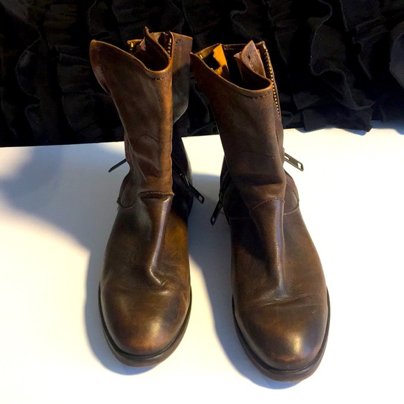 HINGED DOUBLE ZIPPER LEATHER BOOTS - Picture 1 of 5
